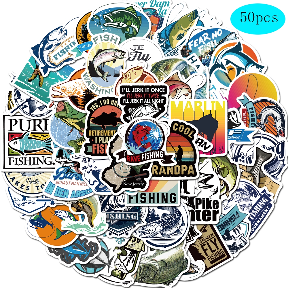 50Pcs/Set Outdoor Fishing Logo Stickers For Luggage Laptop