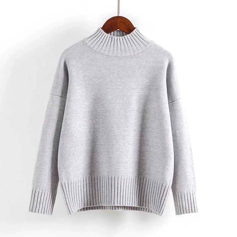 【ready stock】Half high neck white sweater women's pullover loose ...