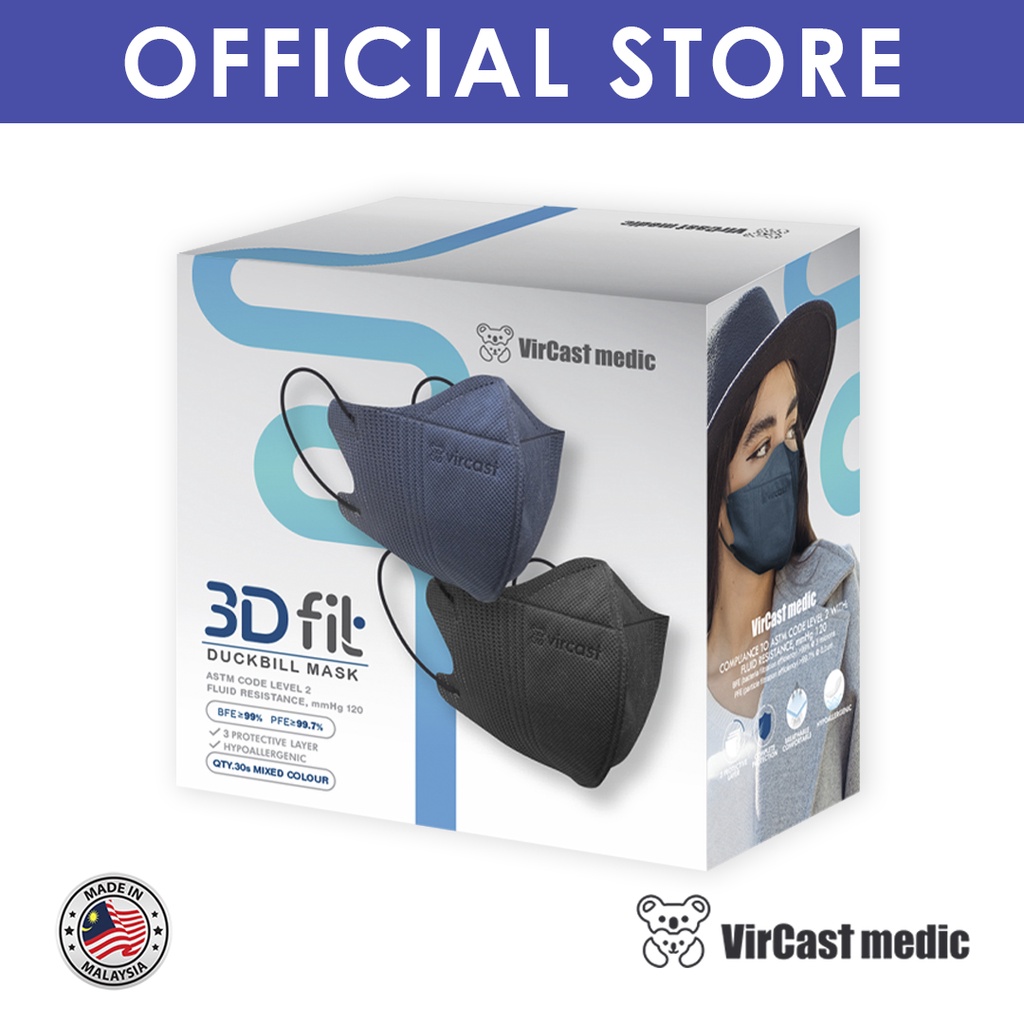 Vircast Medic 3D Mask Denim Blue/Black (30 Pcs/Box) Shopee Malaysia