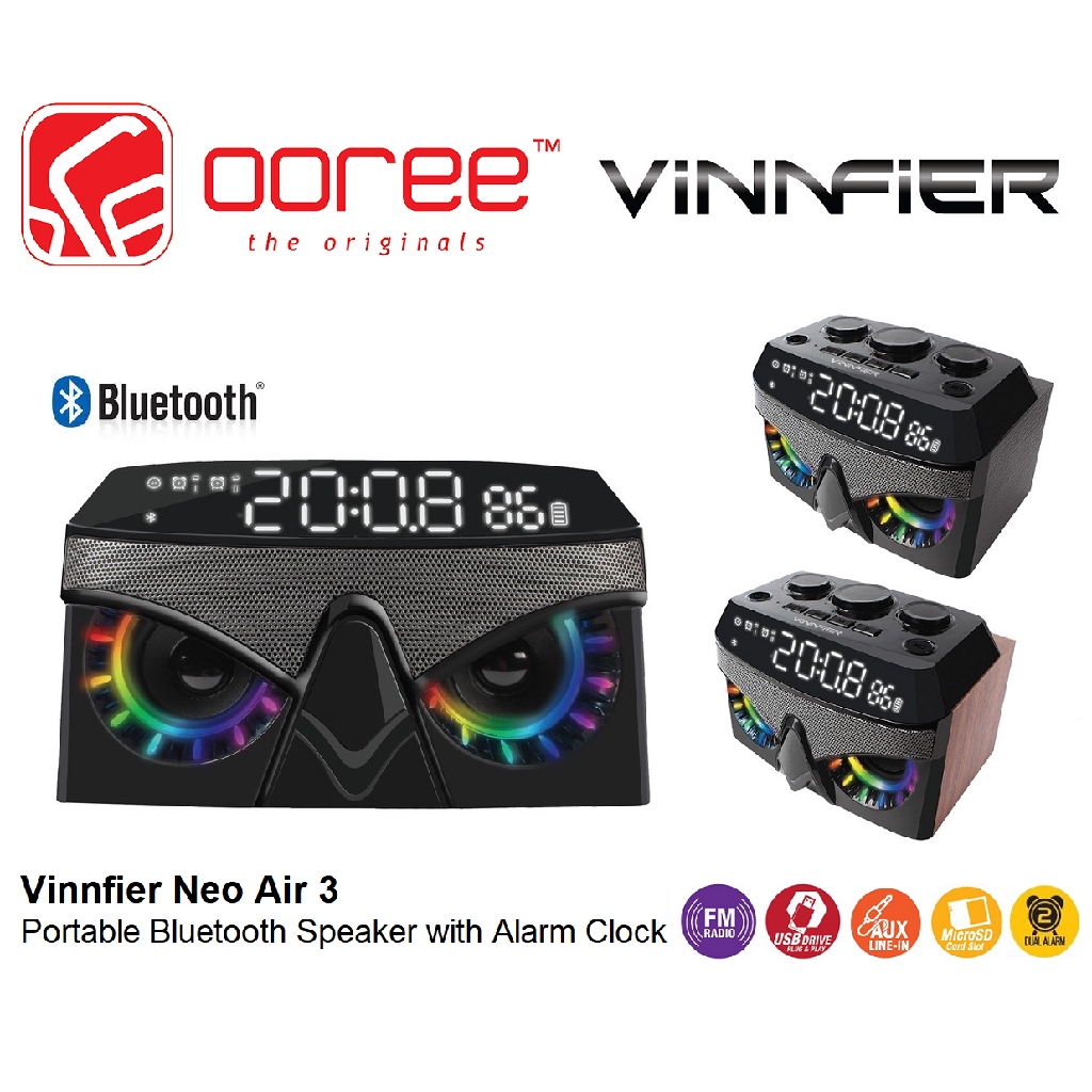 VINNFIER NEO AIR 3 WIRELESS PORTABLE BLUETOOTH SPEAKER WITH ALARM CLOCK