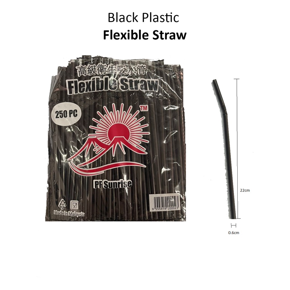 Plastic Straw / Flexible & Giant & Straight Straw / BLACK Plastic Straw