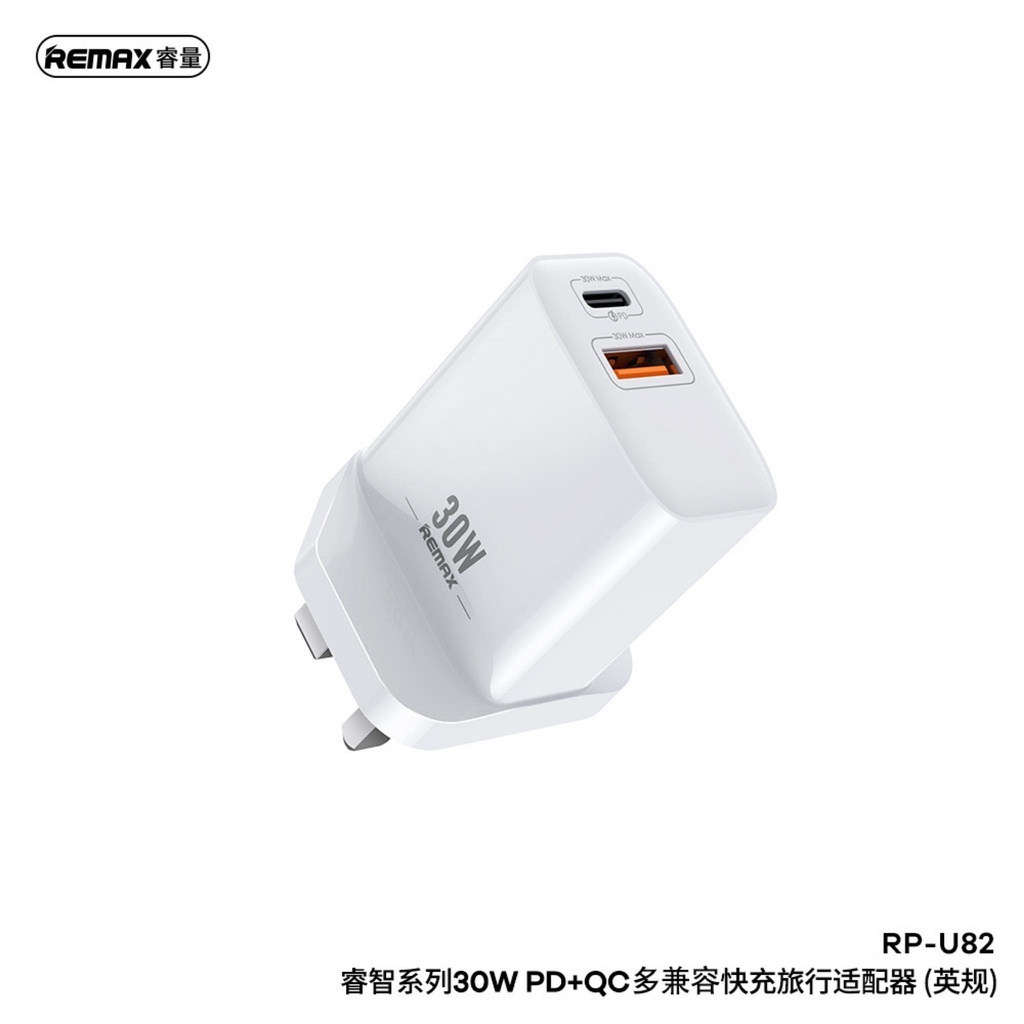 REMAX RP-U82 Dual Port 30W PD+QC Fast Charging Adapter USB + Type-C ...
