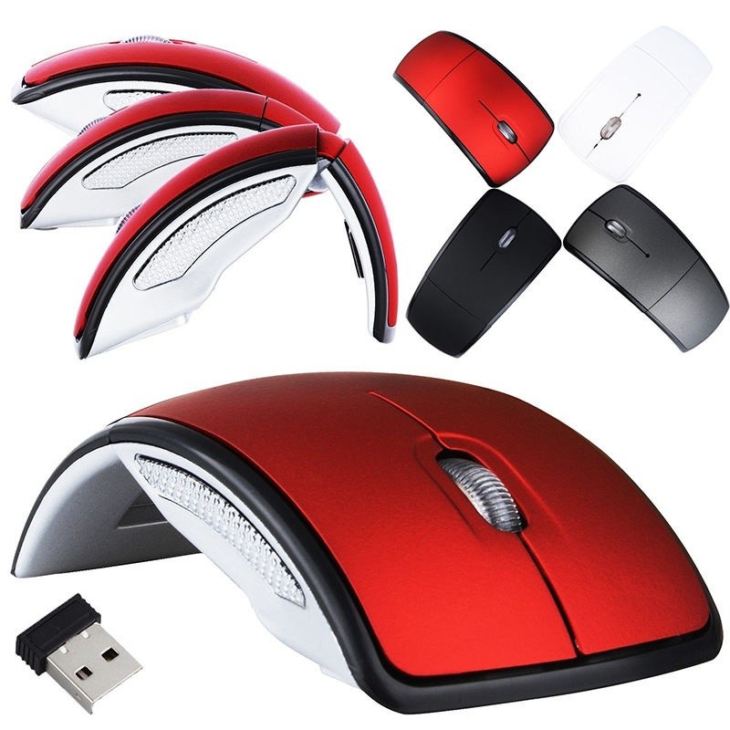 Optical 2.4G Foldable Arc-shaped Game Wireless Mouse Cordless Mice USB ...