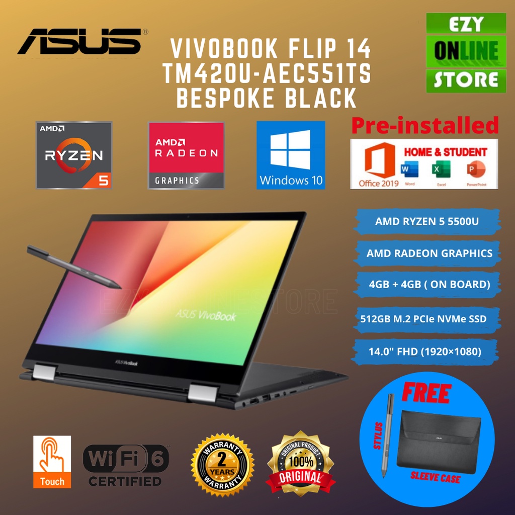 Asus Vivobook Flip 14 Tm420u Aec551ts Ryzen 5 5500u 8gb Ram 512gb Ssd 14 Fhd Touchflip Ms 5934