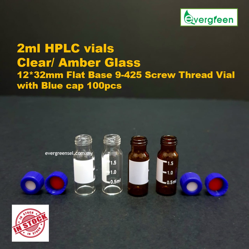 2ml Clear Amber Glass 12 32mm Flat Base 9 425 Screw Thread Vial With Blue Cap Combo Set 100pcs