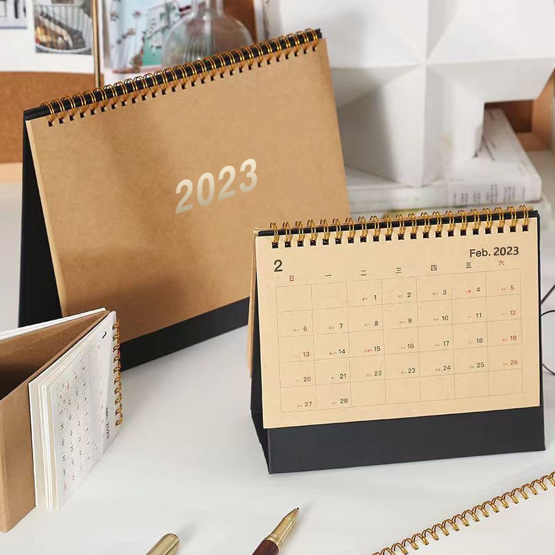 2023 Ins Solid Color Vertical Kraft Paper Calendar Simple Desktop