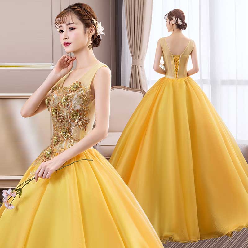 Golden yellow ball gown sale