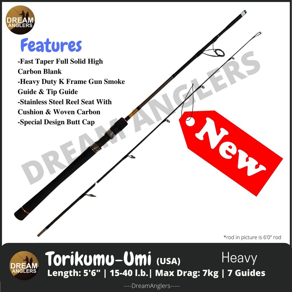 Torikumu-Umi (USA) 5 Feet 6 Inch (5'6) 15-40 lb 2-Piece Spinning Fishing  Rod Joran Ikan DreamAnglers