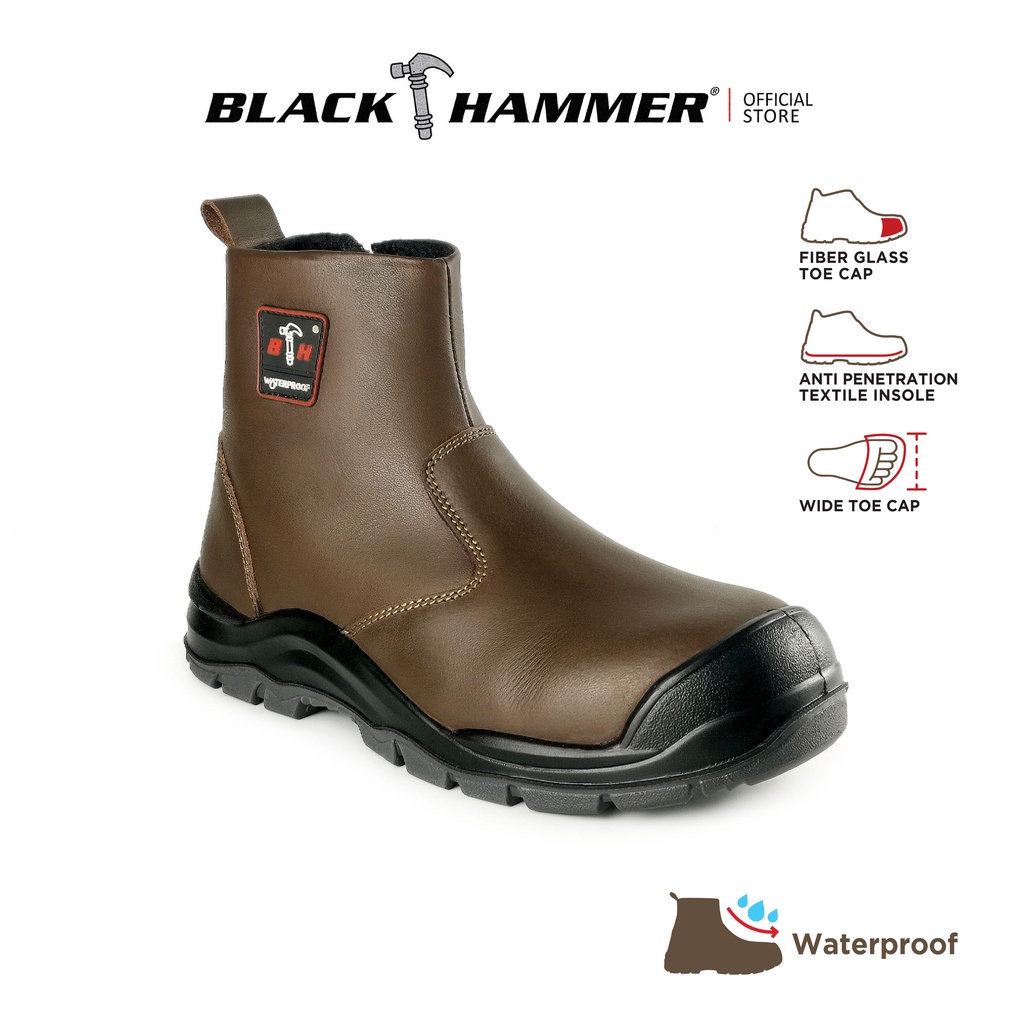Black Hammer Men WATERPROOF Mid Cut with Single Zip Safety Shoes BH1202 ...
