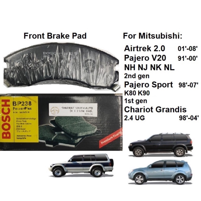 Mitsubishi Pajero Brake Pad Front Bosch BP238 Airtrek Turbo Chariot