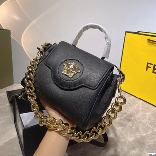 Versace Red Lambskin Leather Medusa Head Mini Crossbody Bucket Bag