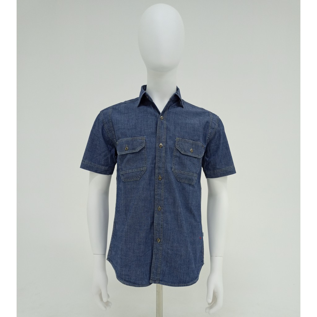 Edwin Jeans Blue Short Sleeve Denim Shirt Shopee Malaysia