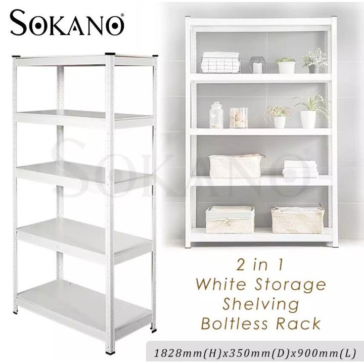 DURABLE 2 in 1 Boltless Rack White Shelving Storage Store Room Full ...
