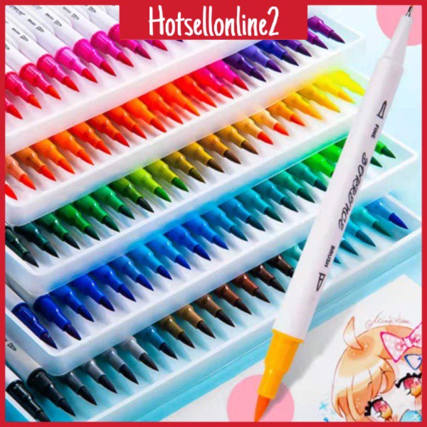 HOT_12/24/36/48/60/80/100 Colors Watercolor Brush Pen Colors Dual Tip ...