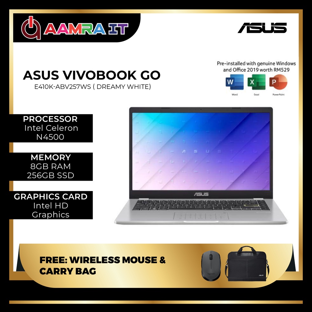 Asus Vivobook Go E410k Abv257wsabv227ts Celeron N4500 8gb 256gb Ssd Intel 140 Hd White 5691