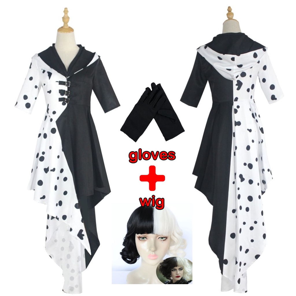 Movie Cruella De Vil Cosplay Costumes 101 Dalmatians Adult Women s New Fashion Black White Dress Wig Halloween Party Clothes