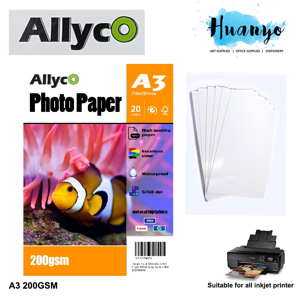 Allyco Photo Glossy Paper A3 200gsm (20 Sheets) Shopee Malaysia