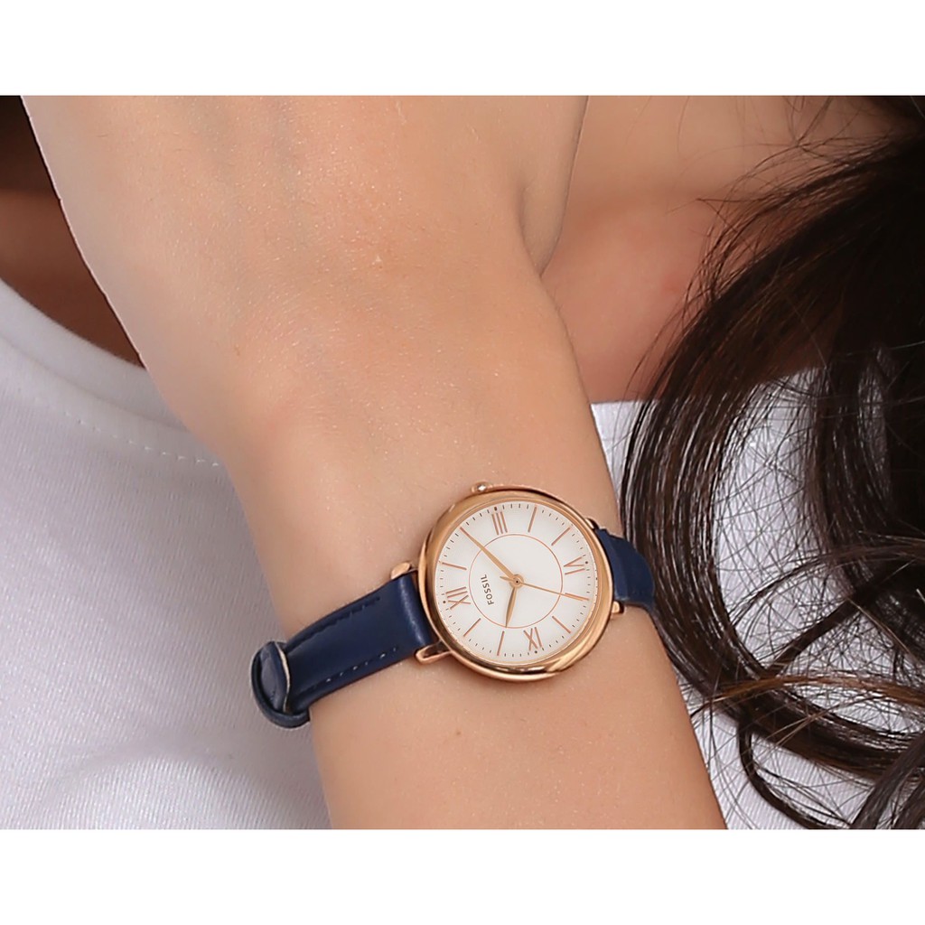 Fossil Women ES4410 Jacqueline Three Hand Navy Leather Watch Navy Shopee Malaysia