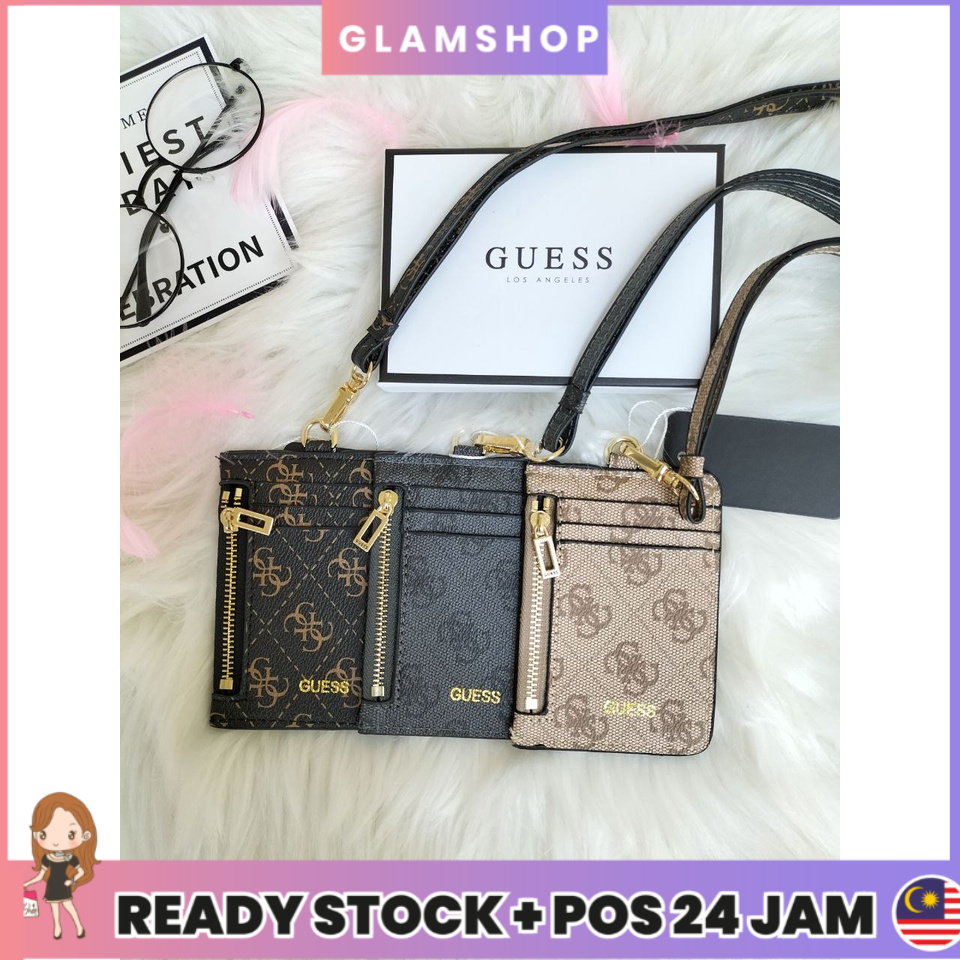 GUESS Signature Side Zip Wallet Office Lanyard ID Card Card Holder ID