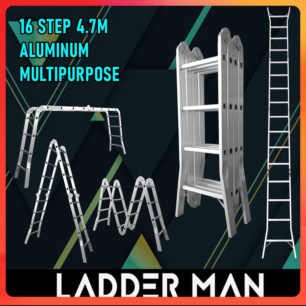 WB47 16 STEP MULTIPURPOSE ALUMINIUM LADDER WIDER BASE | Shopee Malaysia