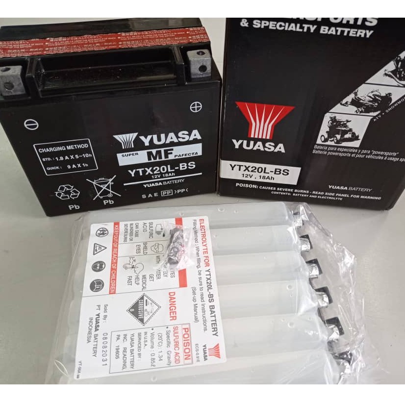 YUASA BATTERY YTX20L-BS YTX20 YTX20L BATTERY BATERI YAMAHA HONDA