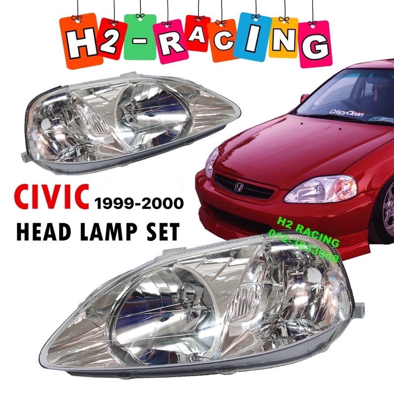 DEPO CIVIC EK 99 S21 HEAD LAMP CHROME STANDARD / FRONT LIGHT Headlight ...