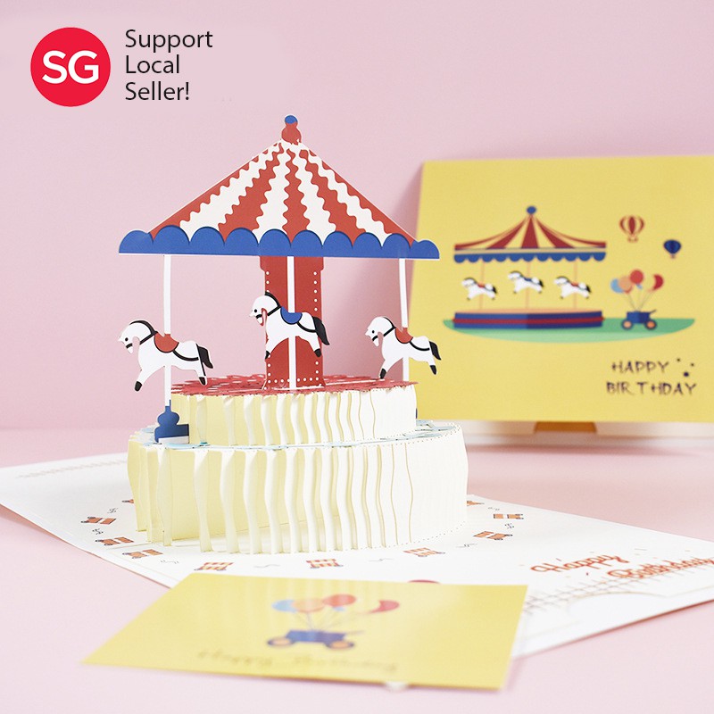 Carousel Happy Birthday 3D Pop up Greeting Cards with Envelope ...