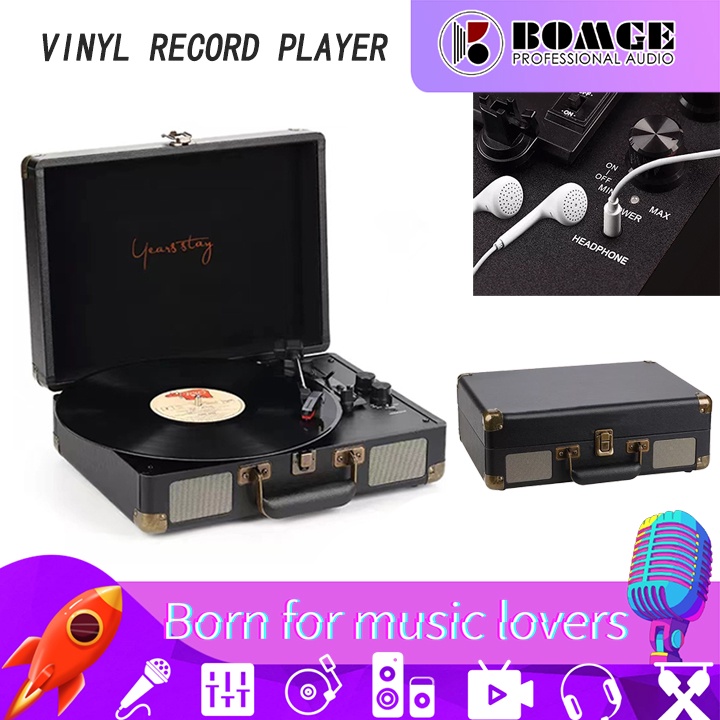 Luxury portable luggage vinyl record player with bluetooth speaker