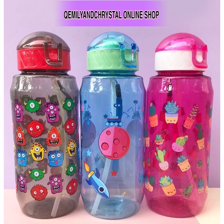 Kids Straw Drinking Water Bottle 600ml With Strap / Botol Air Budak ...