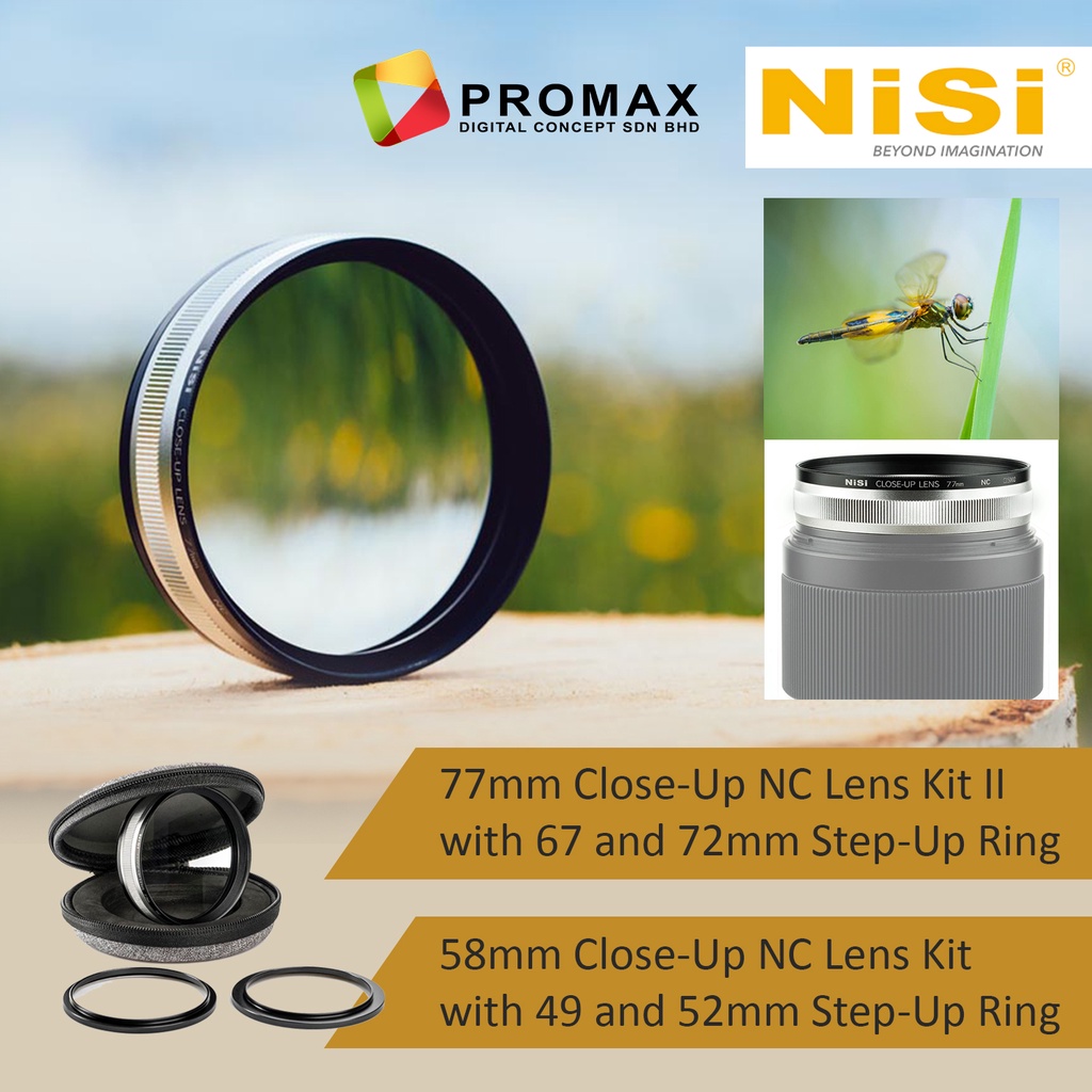 NiSi Close-Up Lens Kit 77mm With Step-Up Rings - Macro Conversion For Telephoto Lenses