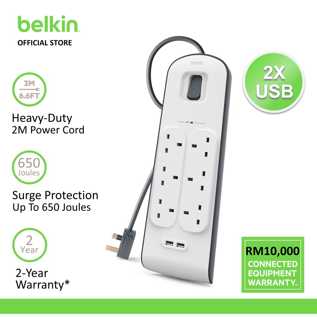 Belkin BSV604sa2M 2.4 Amp USB Charging 6-outlet Surge Protection Strip ...