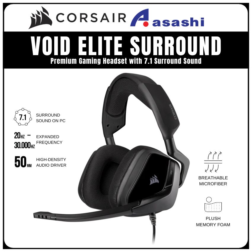 CORSAIR VOID ELITE SURROUND Premium Gaming Headset with 7.1