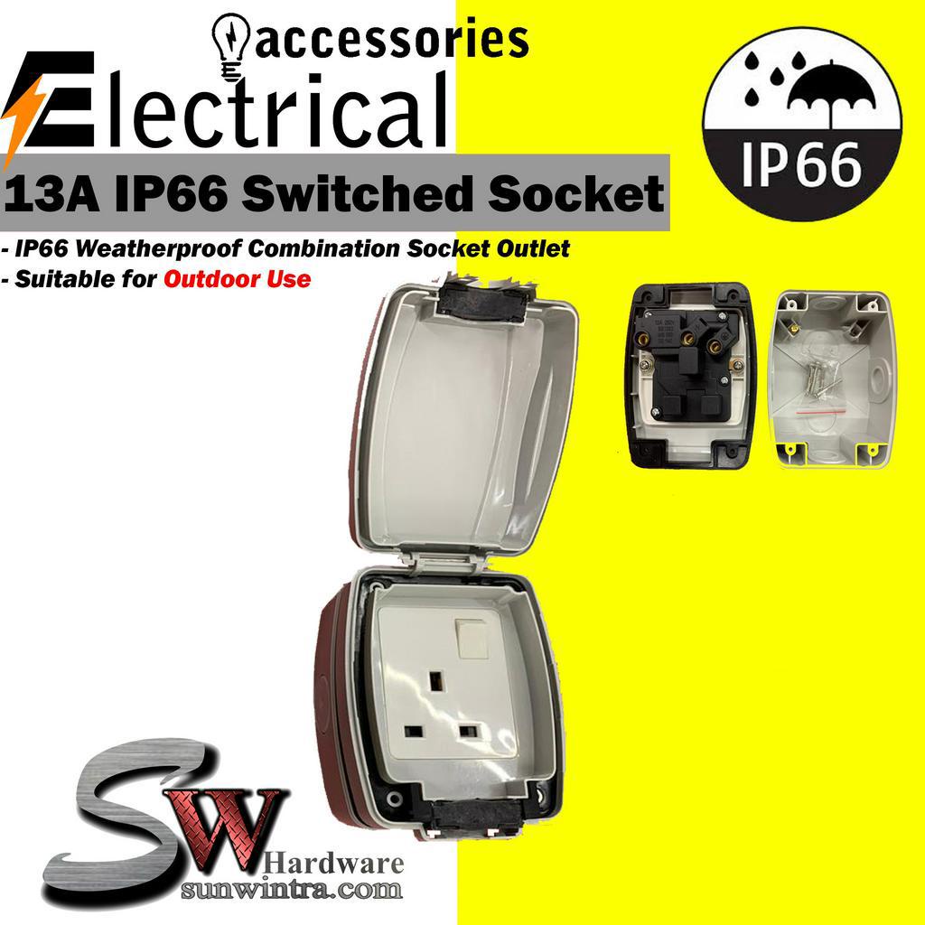 13A 1 Gang IP66 Waterproof Switched Socket Outlets Solid Colour ...