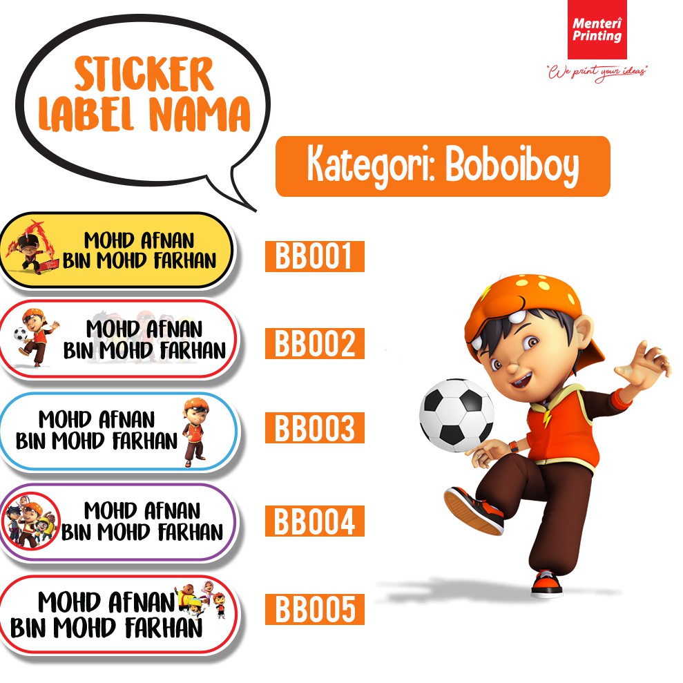 🔥[READY STOCK] STICKER NAMA SEKOLAH (BOBOIBOY) SN03 100PCS🔥 | Shopee ...