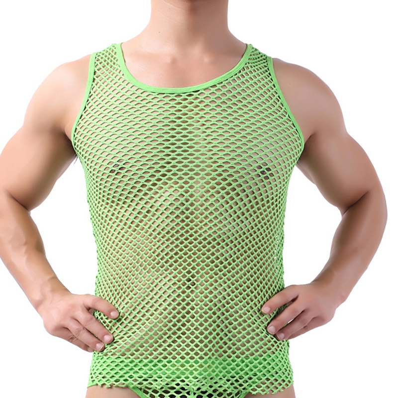 Men Mesh TShirt Clubwear Streetwear Perform Male Short Sleeve See