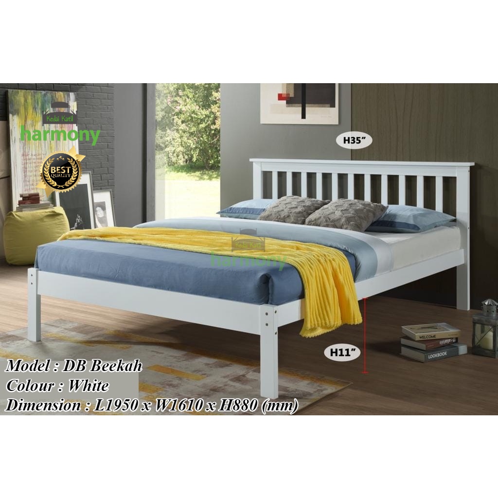 Harmony Beekah Wooden Queen Bed Frame / Solid Wood Queen Bed / Katil