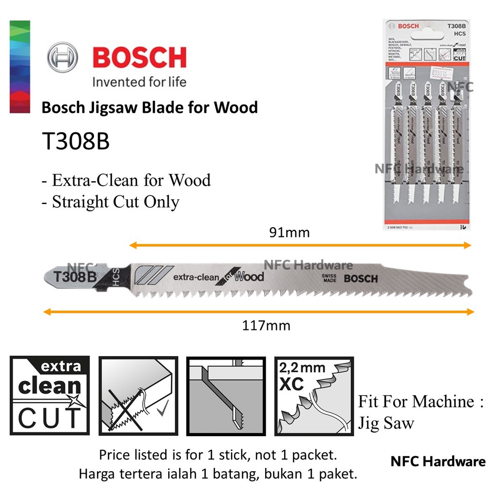 BOSCH Jigsaw Blade T308B Extra Clean for Wood (1 PC) Shopee Malaysia