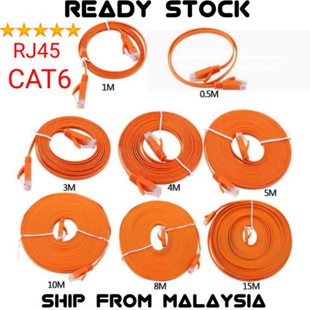 RJ45 CAT6 Ethernet Network Flat LAN Cable UTP Patch Router Cables 1000M ...
