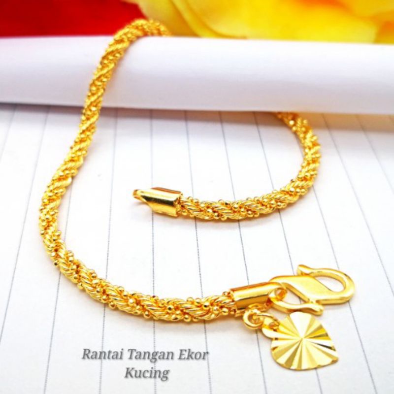 Rantai tangan ekor kucing. gelang tangan ekor kucing emas 916 original
