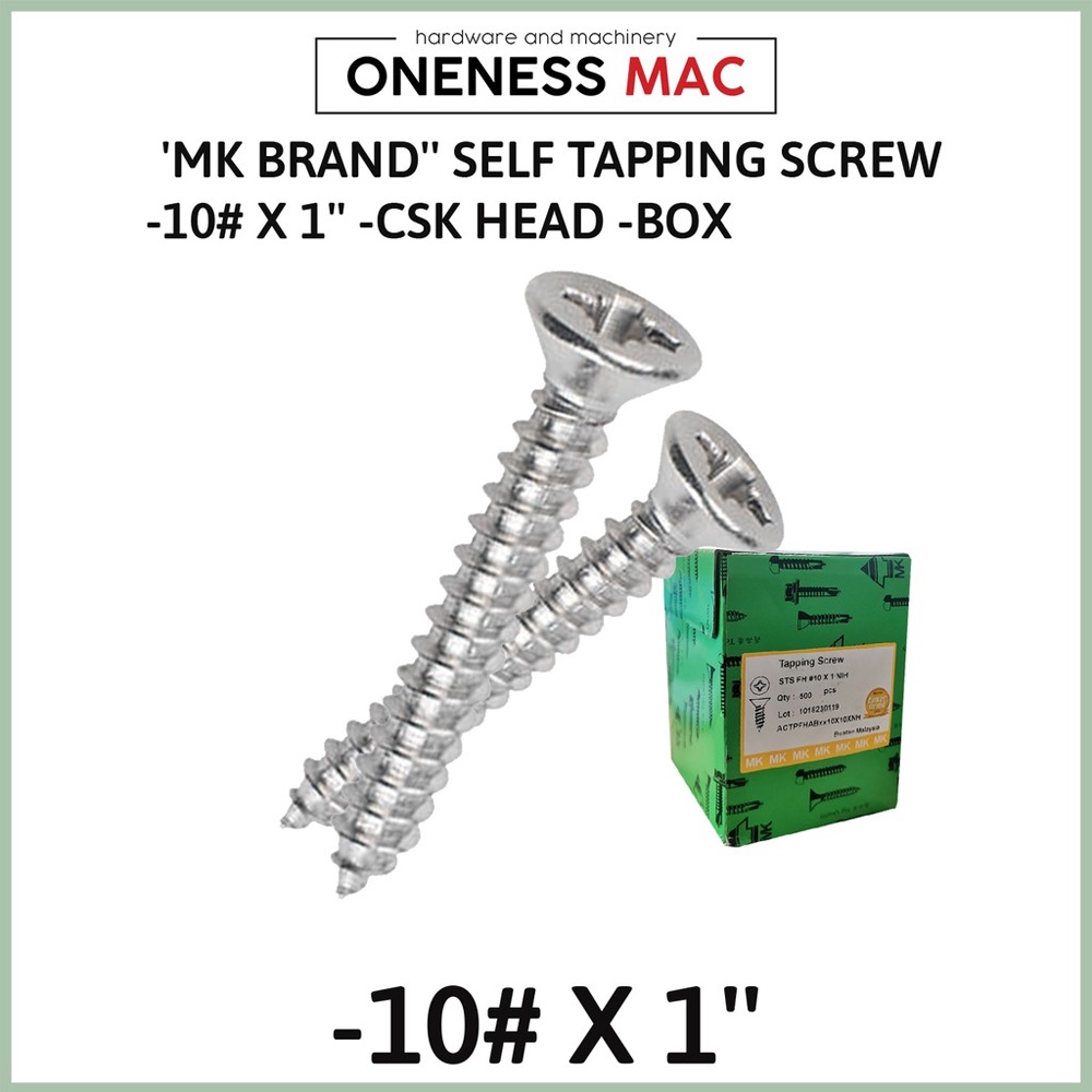 'MK BRAND'' SELF TAPPING SCREW -10# X 1'' -CSK HEAD -BOX (500PCS ...
