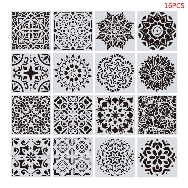 16pcs/set Mandala Stencils DIY Drawing Template Wall Painting for Wood ...