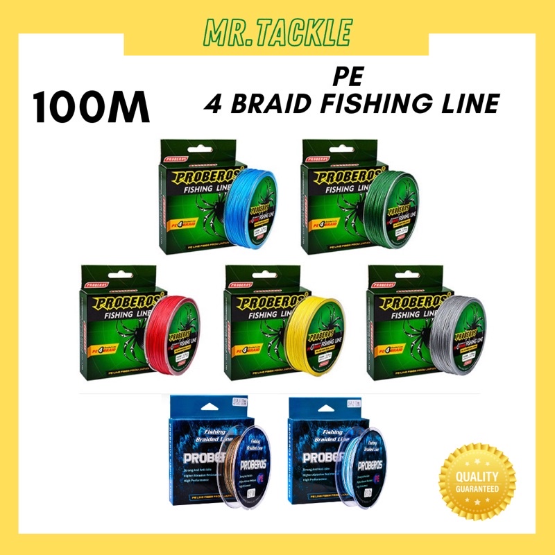 MR.T】PROBEROS 100M x4 Braided Fishing Line PE4 Tali Pancing 4 Sulam Benang  Pancing Strong Main Lines PE Lines