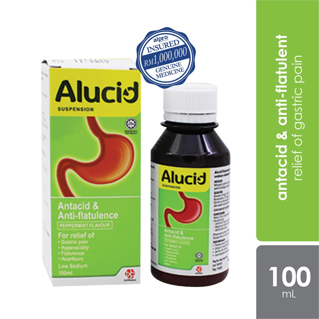 Alucid Suspension 100ml (antacid & antiflatulent / relief of gastric