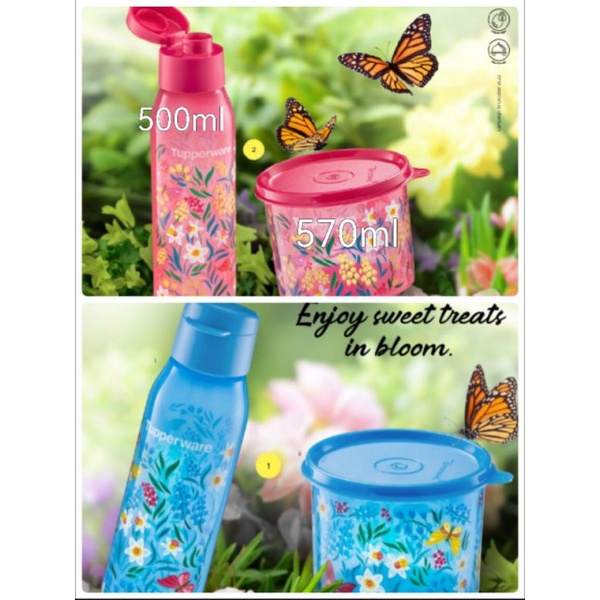 Tupperware Pretty Blooms Set Eco Bottle(1) 500ml Canister(1)570ml ...
