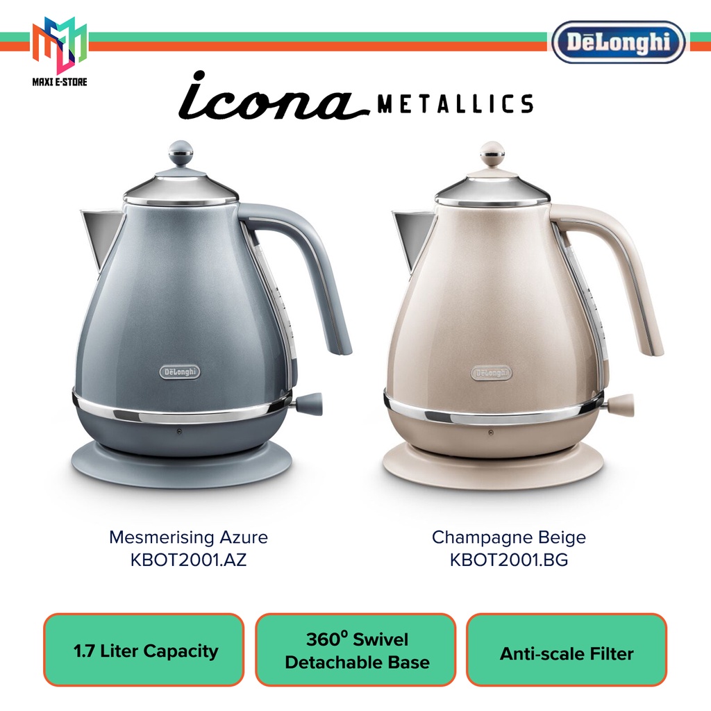 DeLonghi Icona Metallics Cordless Steel Kettle 1.7L KBOT2001.AZ