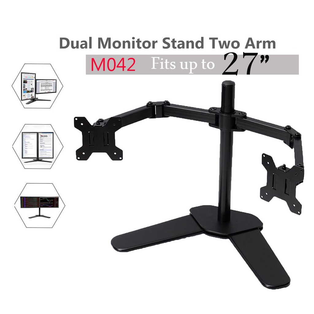 M042 Dual LCD LED TV Monitor Stand Two Arms Desk Mount Up to 13 - 27