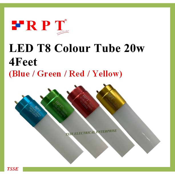 20W 4FT LED T8 COLOUR TUBE (RED / YELLOW / BLUE / GREEN)(4pcs) | Shopee ...
