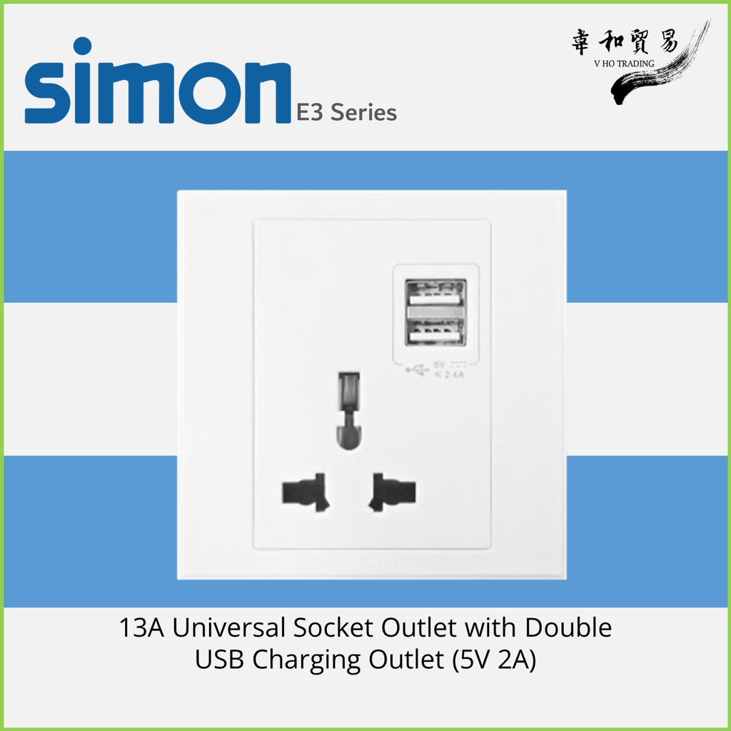 [VHO] [SIRIM] Simon E3 series 3 Pin Socket With Double USB Charging