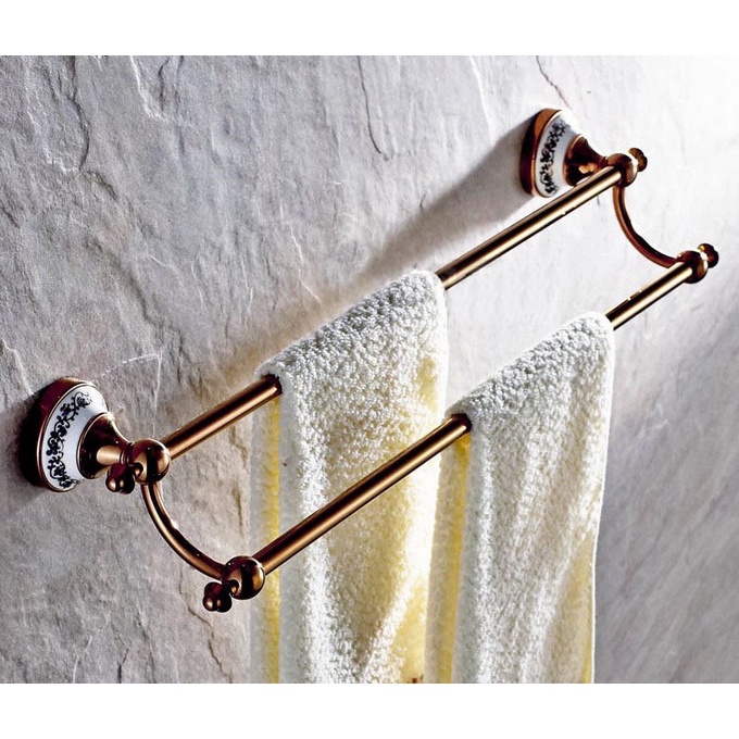Rose Gold Copper Bathroom Towel Rack Wall Mounted Double Poles Bathroom