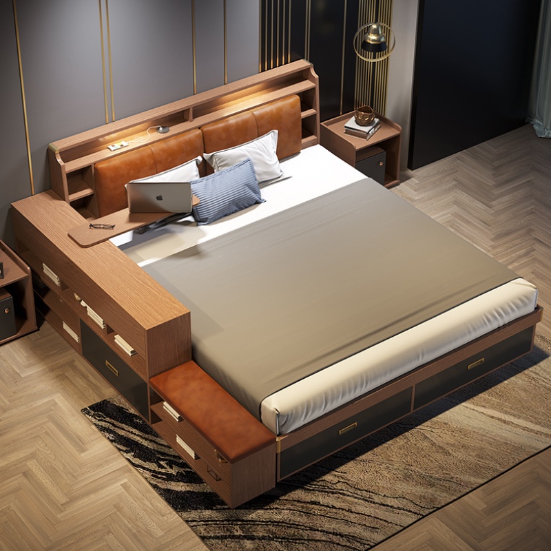 Nordic modern minimalist tatami high box bed bedroom small apartment double storage pneumatic